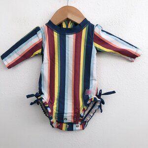 RUFFLE BUTTS One Piece Rash Guard Sunset Stripe Size 0-3 Months